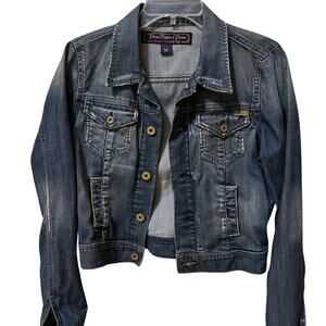 Cropped Distressed Jean Jacket Divine Rights of Denim Premium Coat Size Medium